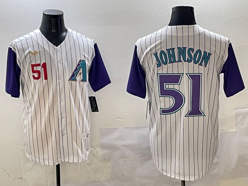 Men Arizona Diamondback #51 Johnson White Stripe Throwback Game 2025 Nike MLB Jersey style 3